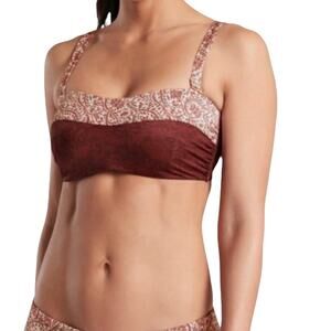 Athleta Aqualuxe Batik Bandeau Bikini Swim Top Brown Tones Size XS NWT Brown